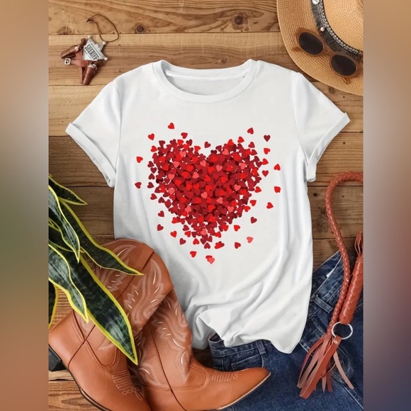 Tops - White Heart Print Women's Top